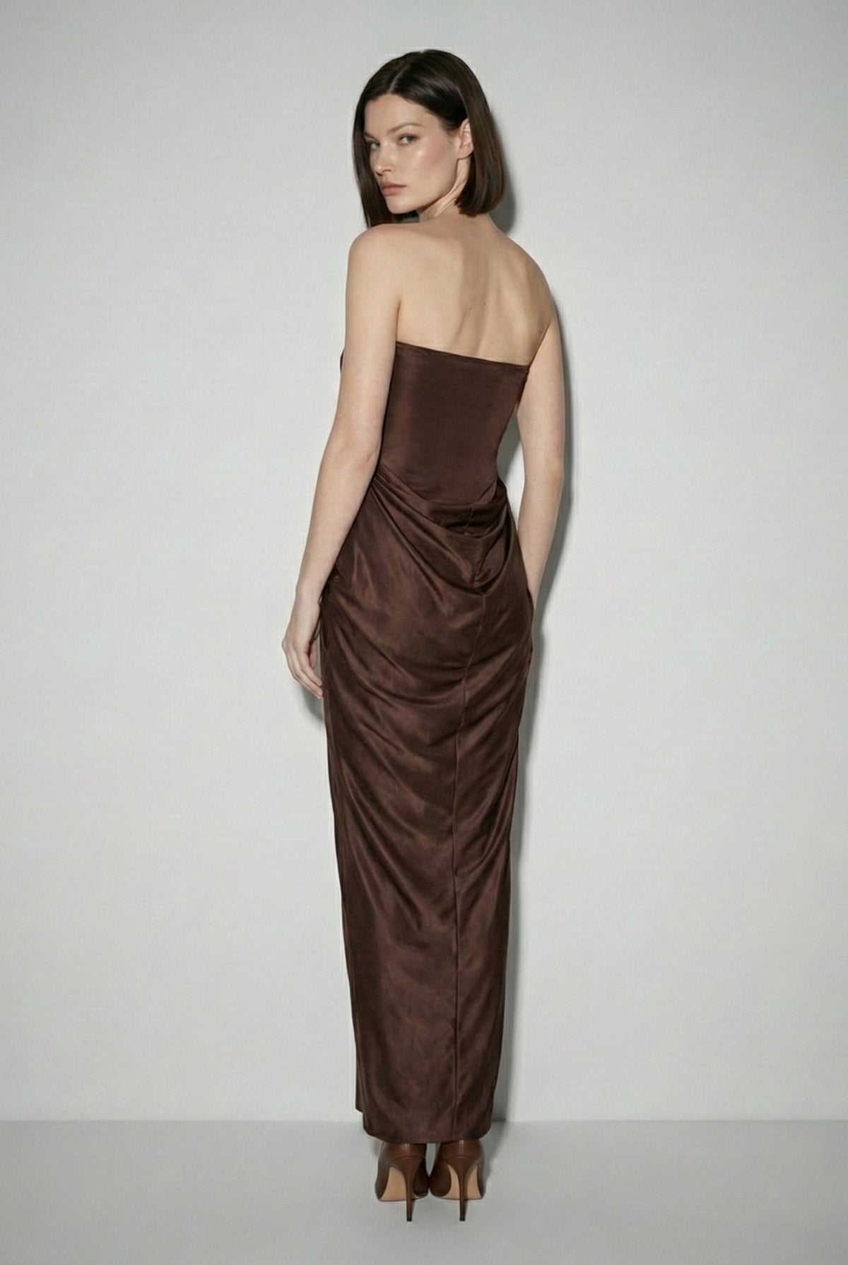 Cairo Satin Maxi Dress in brown