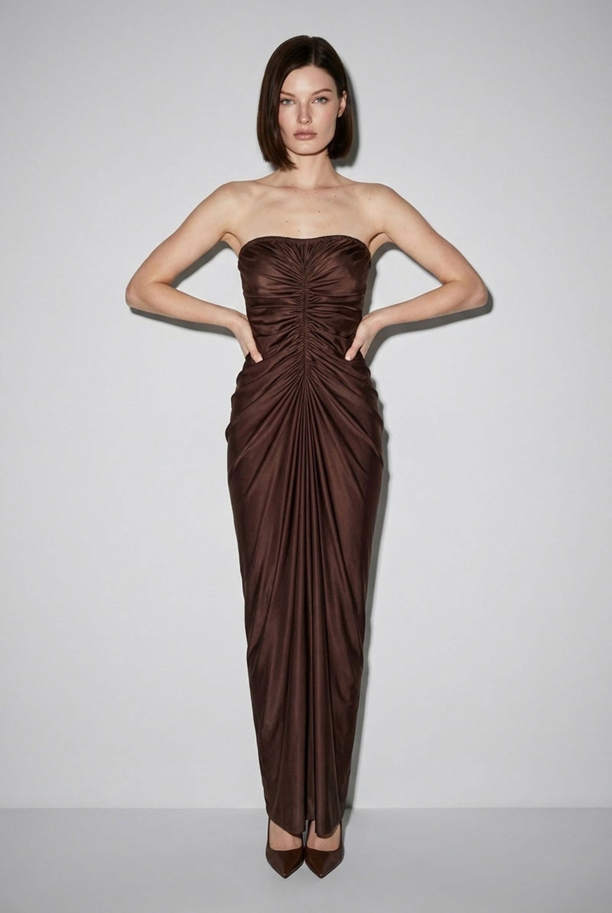 Cairo Satin Maxi Dress in brown