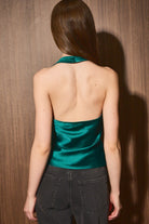 Noor Halter Top in emerald green satin