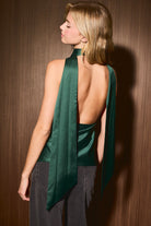 Vera Green Halter Top in dark green satin
