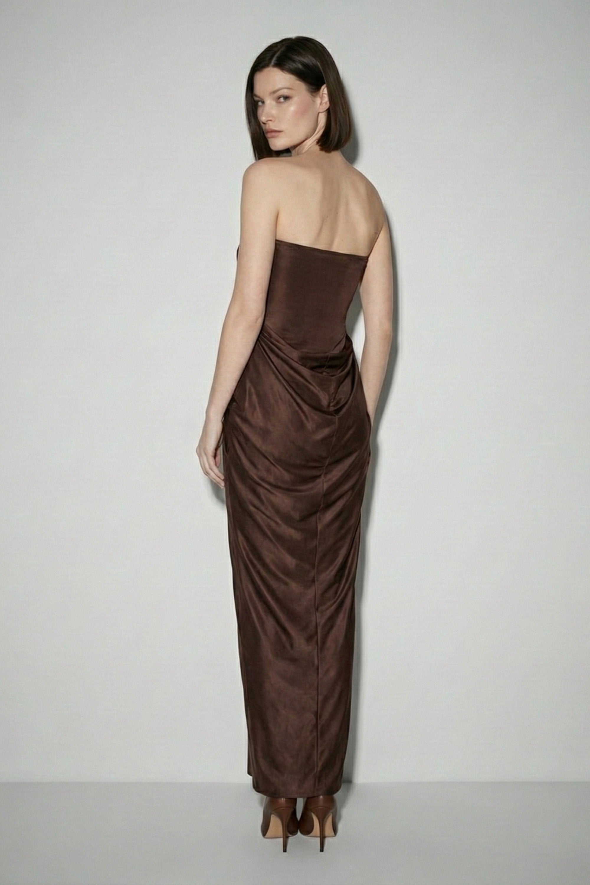 Cairo Satin Maxi Dress in brown