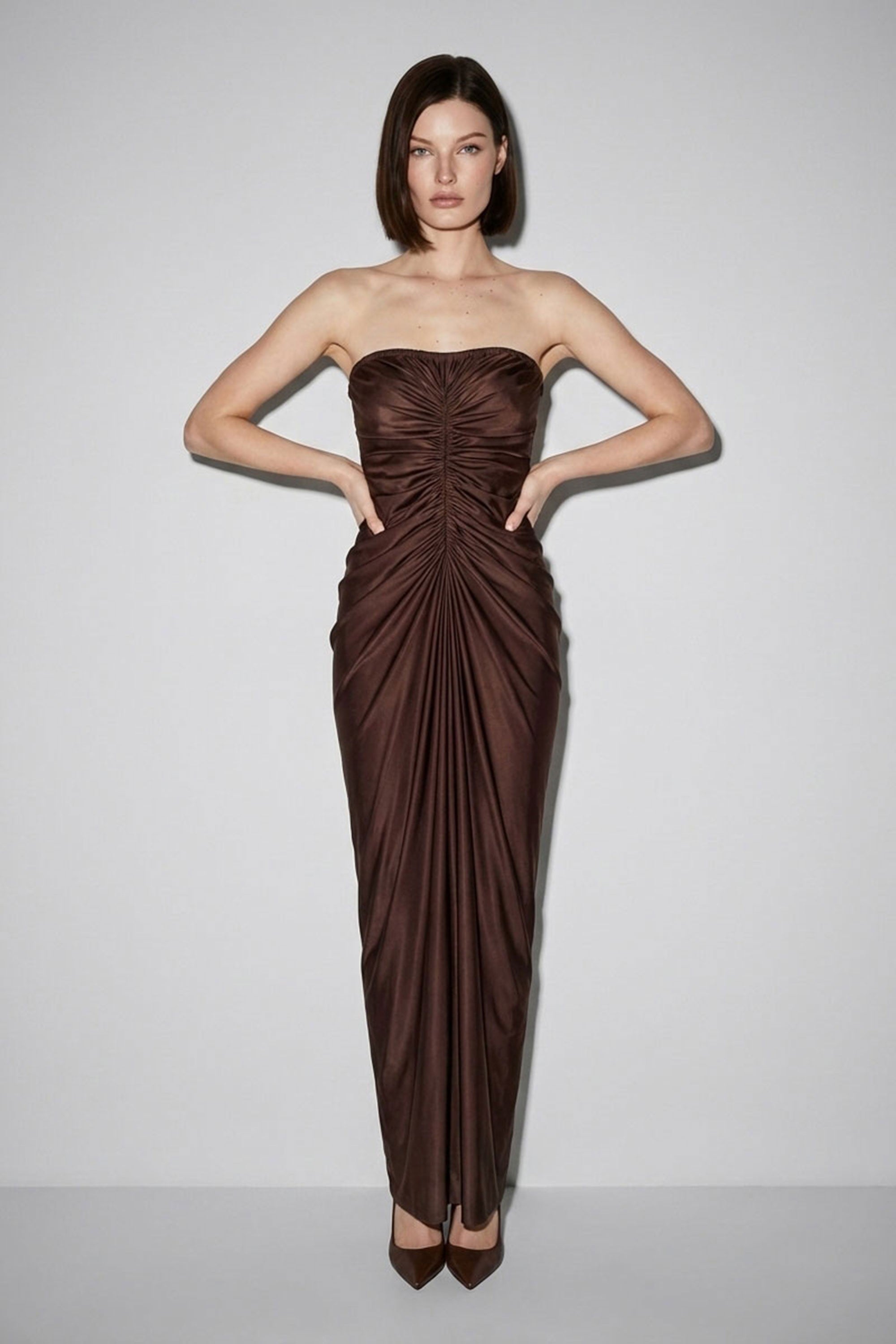 Cairo Satin Maxi Dress in brown