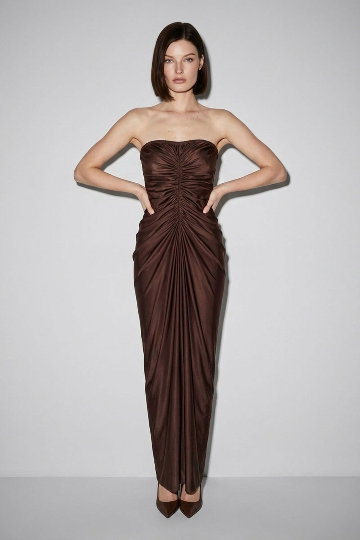 Cairo Satin Maxi Dress in brown