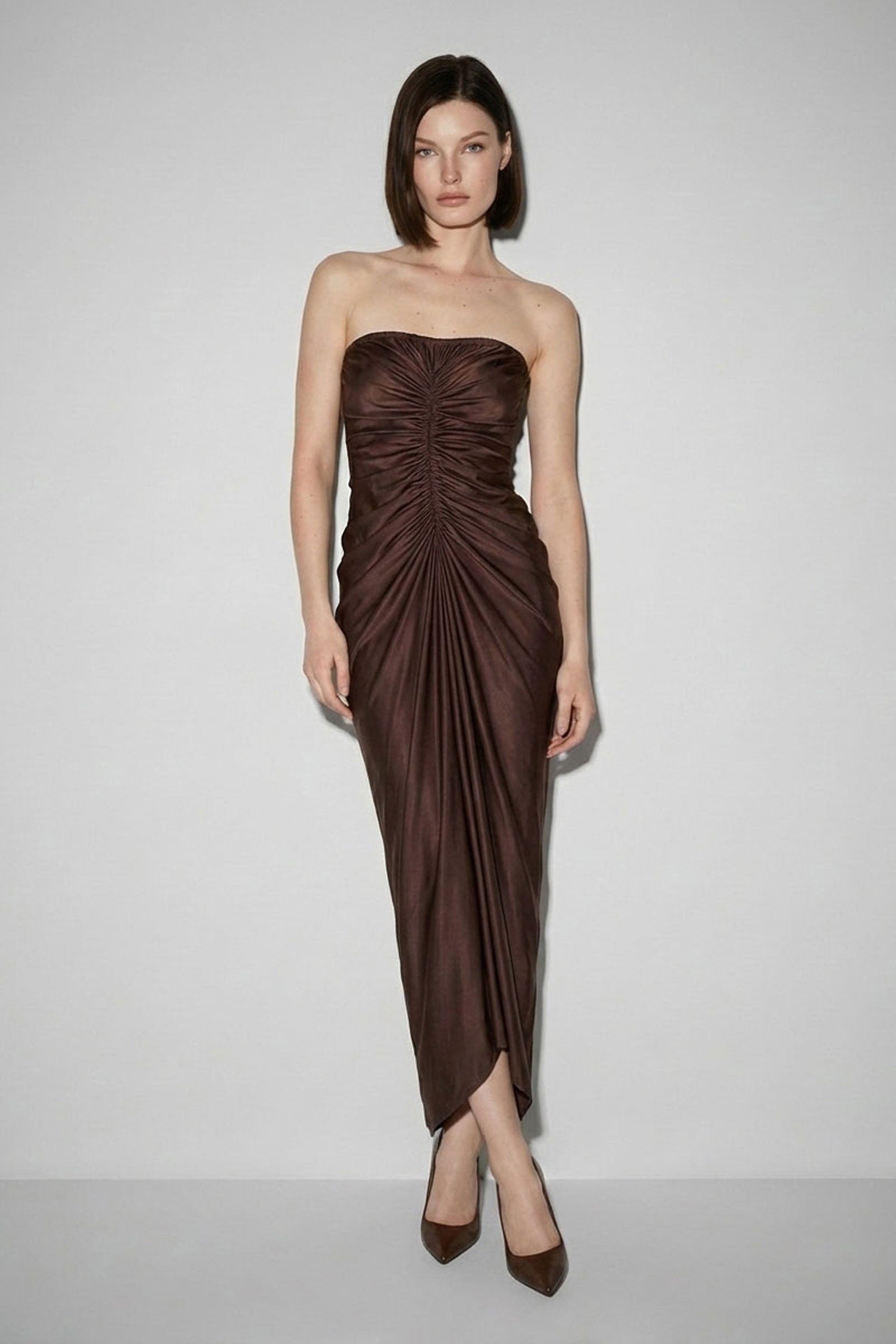 Cairo Satin Maxi Dress in brown