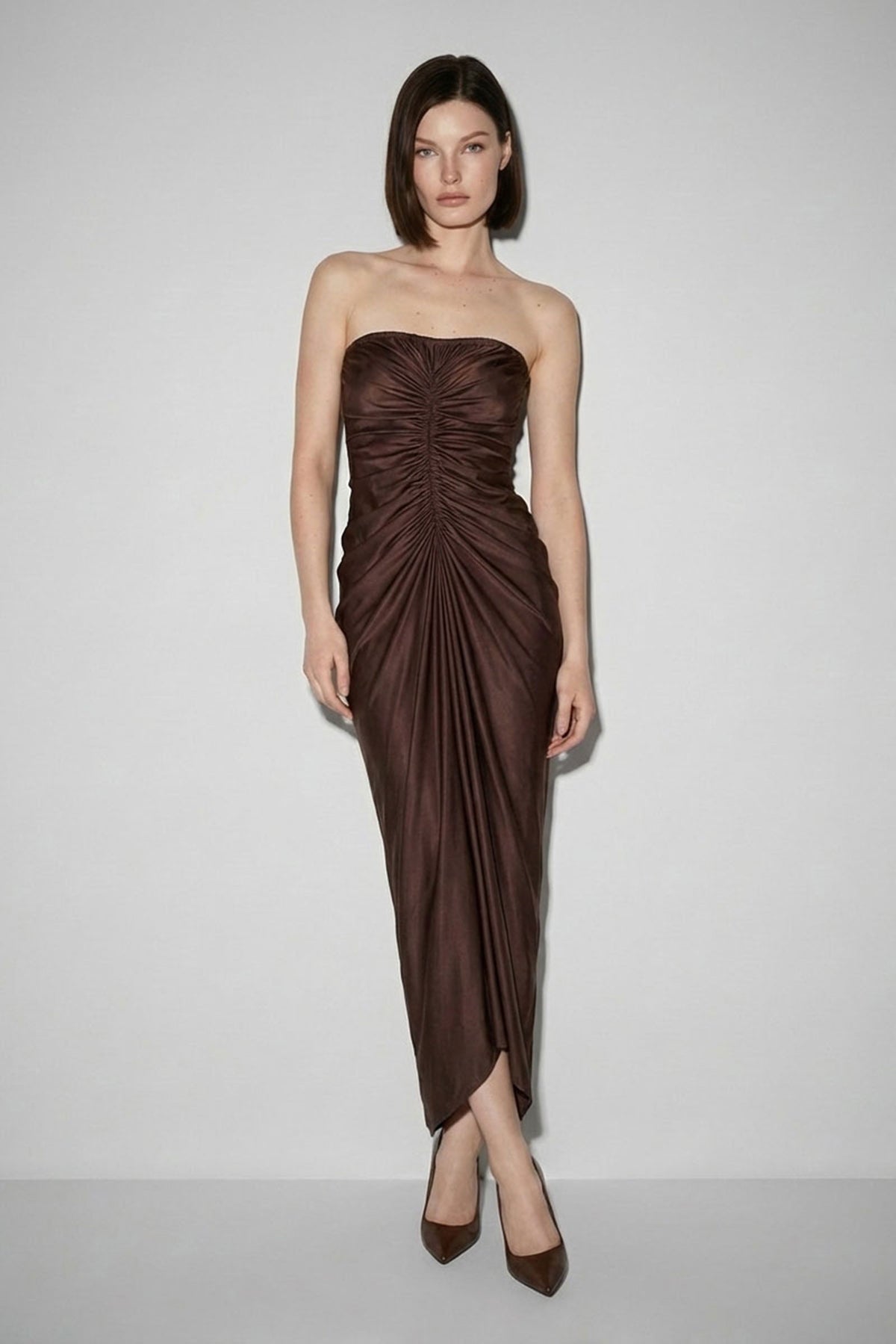 Cairo Satin Maxi Dress in brown