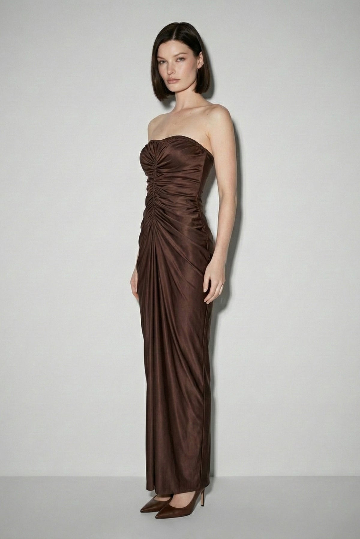 Cairo Satin Maxi Dress in brown